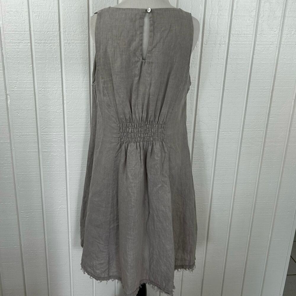 Piazza Del Tempio Linen Dress Taupe Sleeveless Lagenlook Raw Hem Italy M - Picture 5 of 6